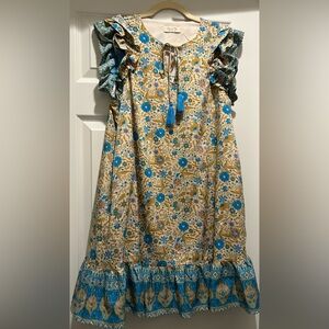 Doe & Rae Floral Blue and Gold Maxi Dress